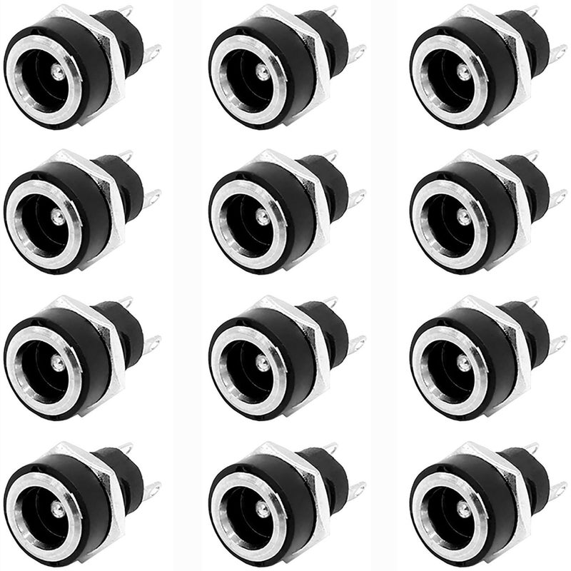 ThreeBulls 12 Pieces 5.5mmx2.1mm 2 Pins DC Power Jack Female Panel Mounting Connector Socket - Image 1